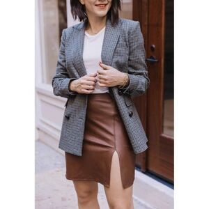 naked wardrobe Side Slit Faux Leather Miniskirt in Dark Brown